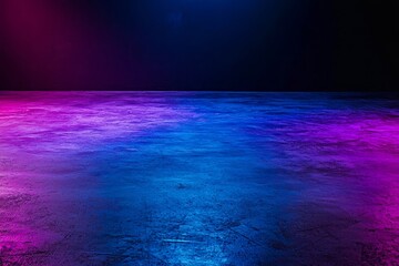 Poster - Blue and purple neon light on concrete cement floor and black background studio, Abstract high-tech.