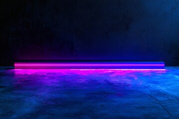 Poster - Blue and purple neon light on concrete cement floor and black background studio, Abstract high-tech.