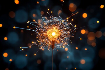 Aufkleber - Bright network of glowing connections creating an abstract design against a dark background featuring brilliant light spots