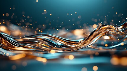 Aufkleber - Flowing golden strands create an ethereal atmosphere with shimmering particles in a serene environment