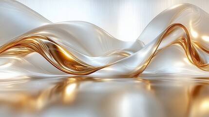 Poster - Abstract gold and white liquid waves reflecting light.