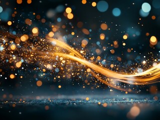 Poster - Colorful sparkles and golden waves create a mesmerizing abstract background with light trails and bokeh effects