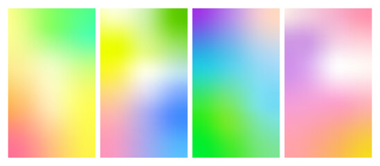 Leinwandbilder - Spring Gradients Set. Abstract Colorful Backgrounds. Blurred Summer Posters with Soft Pastel Graphics. Vector Neon Patterns in Bright Blue, Pink, Green and Yellow Colors