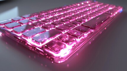 Poster - Pink illuminated glass keyboard on white surface.