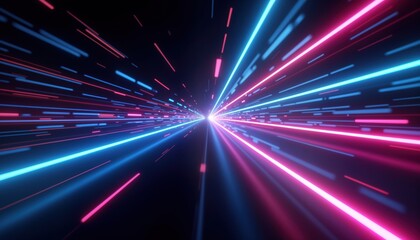 Poster - Futuristic abstract background with vibrant blue pink, purple neon laser light beams. Fast moving lines create dynamic energy effect. High speed tech concept for future design. Bright colorful