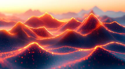 Poster - Glowing Red Hills at Sunrise: An Abstract Digital Landscape