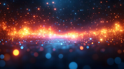 Poster - Abstract Glowing Particles Background with Orange and Blue Light Effects