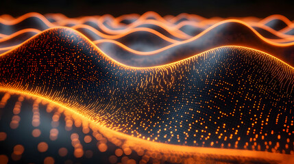 Poster - Abstract Glowing Particle Wave Background with Orange and Dark Tones