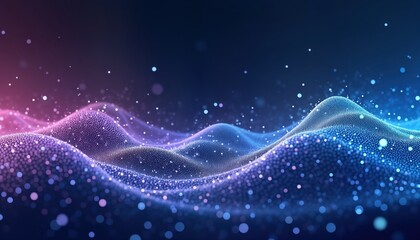 Poster - Abstract graphic design with dynamic wave pattern. Modern, trendy illustration with captivating blend of blue, purple gradients. Dot pattern gives sense of depth, texture. Ideal for tech, business