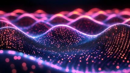Poster - Abstract Wave of Glowing Particles: Dynamic Pink, Purple, and Blue Energy Flow