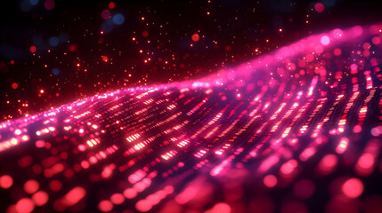 Poster - Abstract Pink and Red Glowing Particle Wave Background