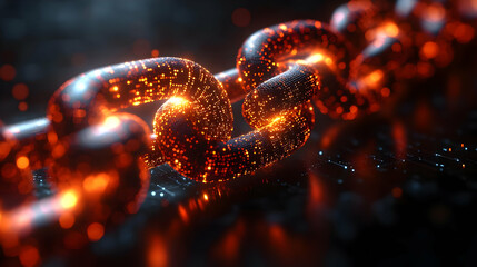 Poster - Glowing Metal Chain Link Network Abstract Digital Technology Background