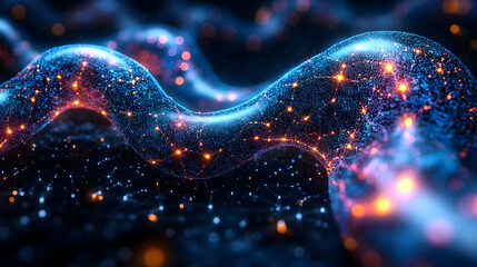 Poster - Abstract Glowing Particle Wave Background Digital Art