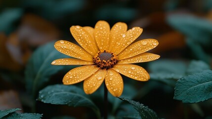 Wall Mural - Dew-kissed yellow flower, garden, bokeh background, nature photography