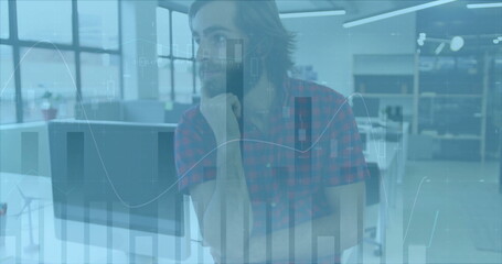 Poster - Image of financial data processing over caucasian businessman in office