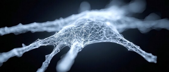 Poster - A complex neural network structure showcasing fine connections and nodes illuminated in blue