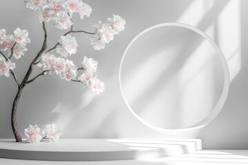 Fototapete - Wall interior background, studio and backdrops show products. With shadow from window color white and grey.
