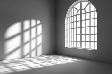 Fototapete - Wall interior background, studio and backdrops show products. With shadow from window color white and grey.