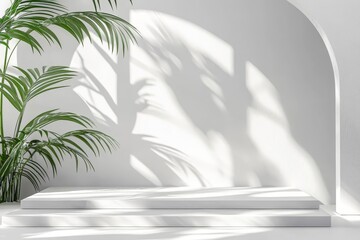 Fototapete - Wall interior background, studio and backdrops show products. With shadow from window color white and grey.