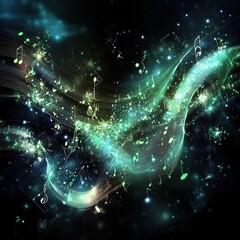 Poster - Dynamic musical abstract waves digital art creative visualization dark background fantasy concept