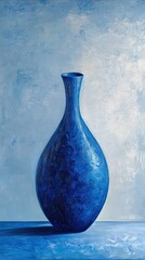 Wall Mural - A cobalt blue vase sits against a light blue background