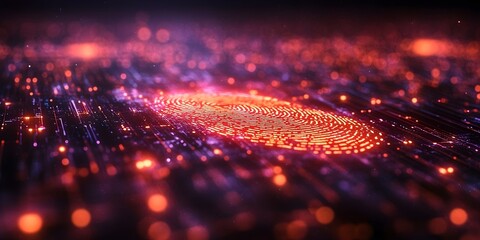 Poster - digital fingerprint scanner glowing on a touchscreen with futuristic security icons.