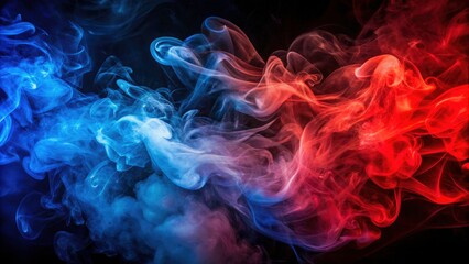 artistic smoke photography: vibrant red and blue fantasy, bokeh effects on a deep black backdrop.