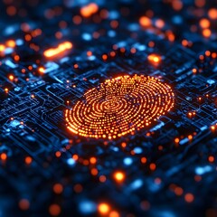 Poster - digital fingerprint scanner glowing on a touchscreen with futuristic security icons.