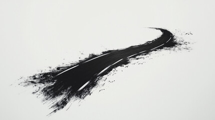 Wall Mural - A thin black ink brush stroke path on a white background