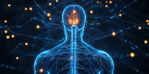Poster - rendered illustration of the human nervous system digital art sci-tech environment back view neural 
