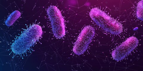 Poster - microbial complexity and diversity digital art creation low poly wireframe scientific visualization 