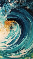 Wall Mural - Abstract Ocean Wave Painting In Teal Gold And White