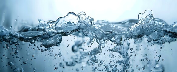 Poster - Dynamic underwater scene with crystal clear bubbles and swirling water waves creating natural abstract patterns, perfect for fresh beverage advertising or environmental projects.