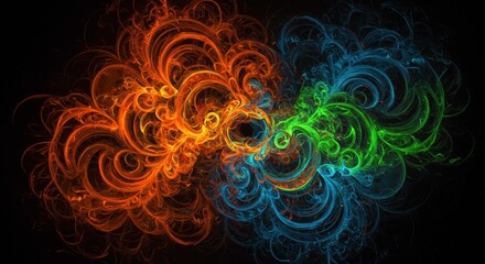Poster - Abstract Swirl of Color: A mesmerizing abstract artwork featuring vibrant swirls of orange, green, and blue, creating a dynamic and visually captivating design.
