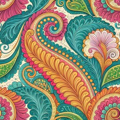 Wall Mural - Vibrant Paisley Floral Pattern Design Colorful Ornate Seamless Texture for Textile and Fashion