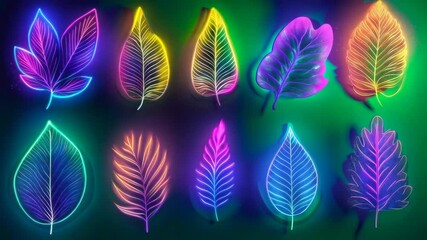 Poster - Vibrant neon leaf animation with colorful gradient transformations