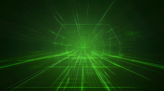 Dynamic green laser grid action visualization digital realm abstract graphics futuristic environment aerial view energy concept
