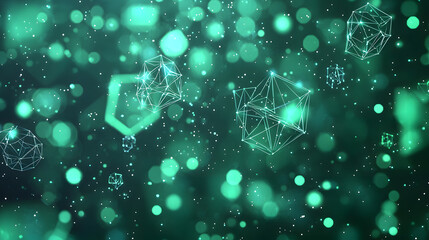 Poster - Dynamic green particles and geometric shapes abstract digital art modern design environment futuristic concept