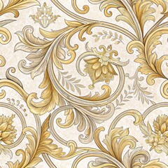 Wall Mural - Elegant Gold and Beige Baroque Damask Seamless Pattern Luxury Floral Design Vintage Textile Print