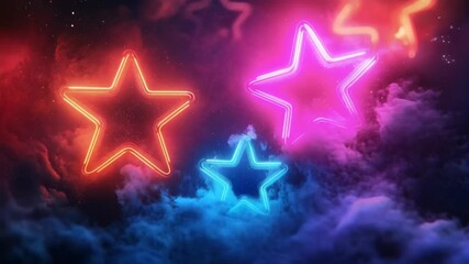 Wall Mural - vibrant neon stars shining in mystical cloudscape