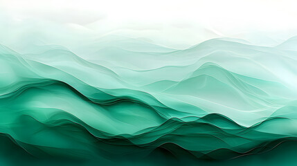 Poster - fluid waves of green tones abstract landscape digital art calm environment aerial view serenity and 