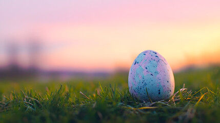 A Single Decorative Easter Egg Resting on Fresh Spring Grass