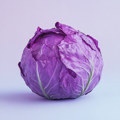 Poster - Single vibrant purple red cabbage on pastel background.