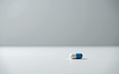 A single  capsule pill resting on a clean white surface, casting a subtle shadow.