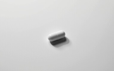 A single  capsule pill resting on a clean white surface, casting a subtle shadow.