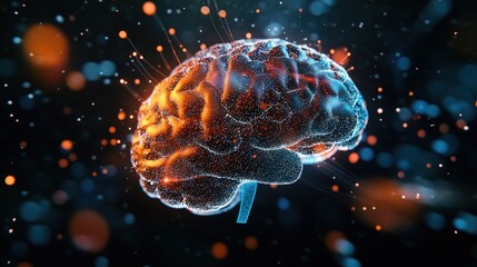 Poster - Illuminated Brain Model Showcasing Neural Connections and Cognitive Thought Representation with Vibrant Color Effects and Abstract Background