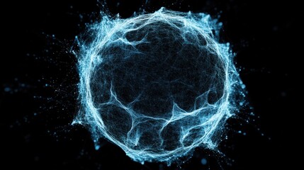 Fototapete - Abstract representation of a glowing sphere with intricate blue energy patterns against a dark background, symbolizing technology, science, and innovation in a digital world