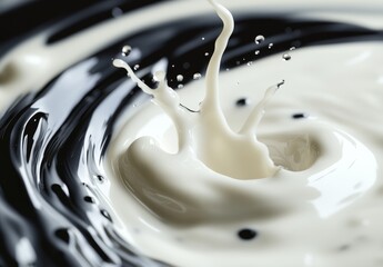 Poster - Milk splash in swirling black and white liquid.