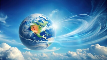 Wall Mural - a celestial orb planet earth suspended in a swirling vortex of clouds and light