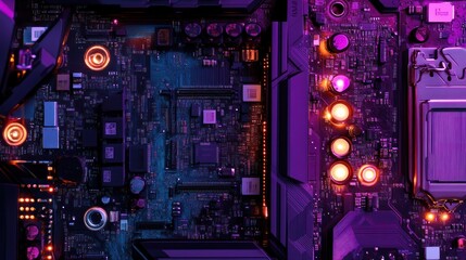 Poster - Neon Motherboard: A Close-Up View of Circuitry